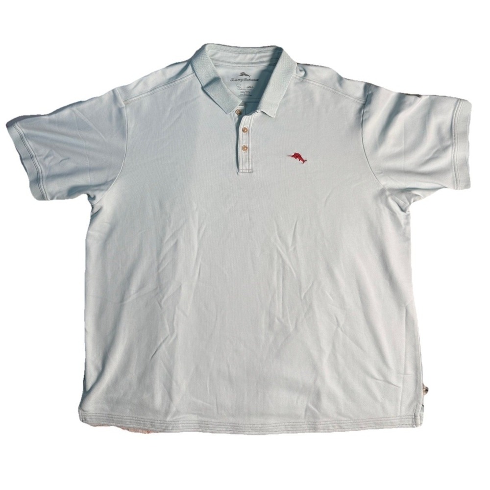 Tommy Bahama Emfielder 2.0 Polo Shirt Mens Red Logo Seafoam Green 2XXL EUC